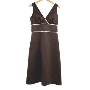 Alfred Sung Duchess Satin Espresso Ivory V-neck Size 10 Bridesmaid Dress‎